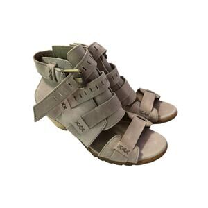 SOREL Women’s Gladiator Sandals Size 8 Gray Leather Strappy Buckle Comfort Shoes
